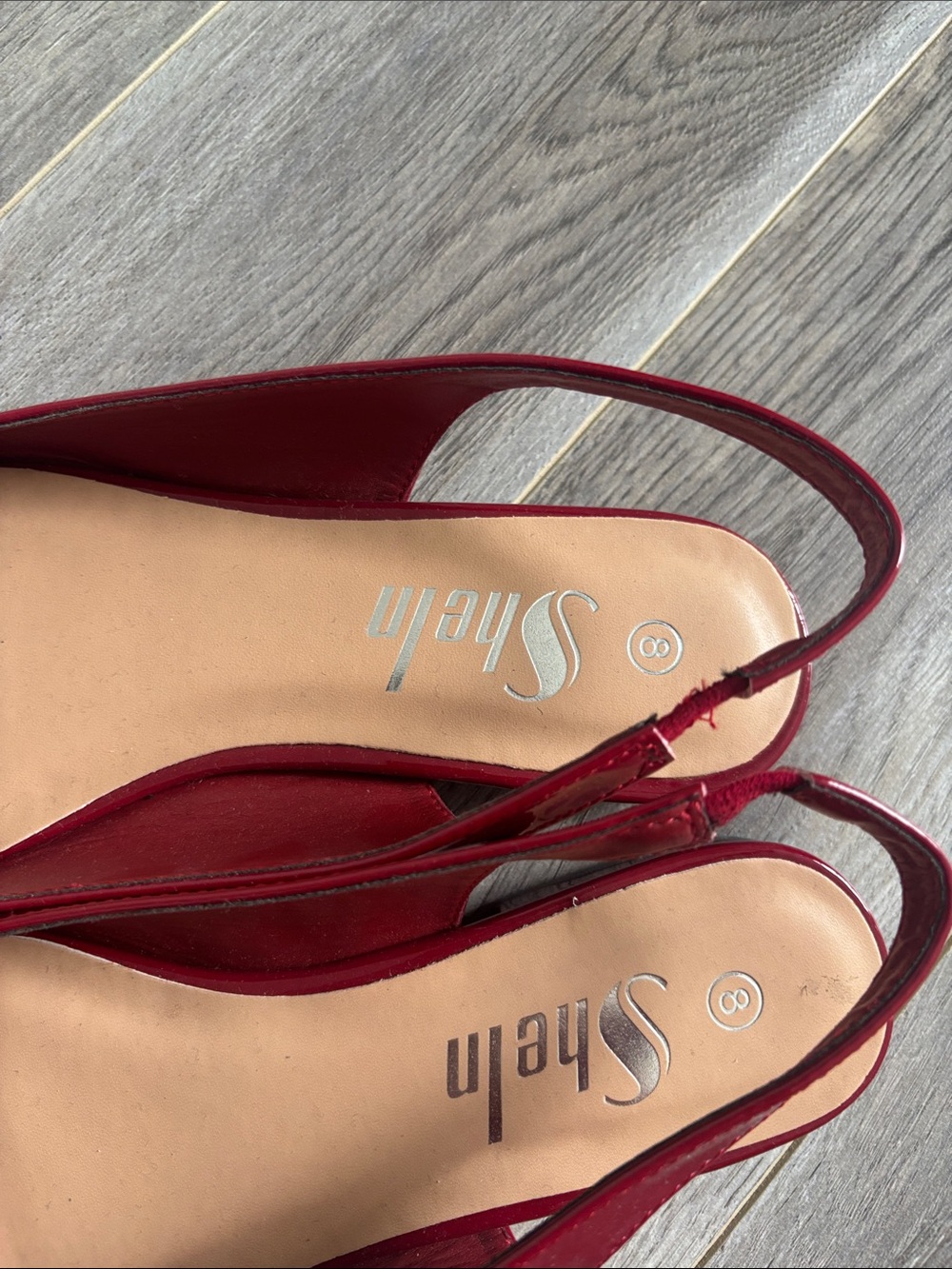 SHEIN Burgundy Red Patent Pointed Toe Slingback Flats Size 8 - Picture 4 of 11